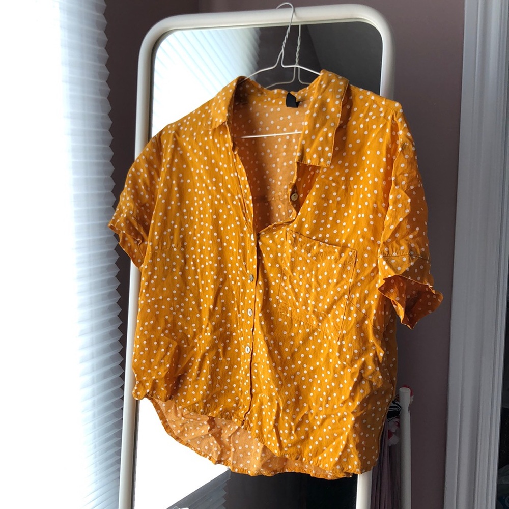 Lightweight Mustard Yellow White Polka Dots Cropped Top from R&B
